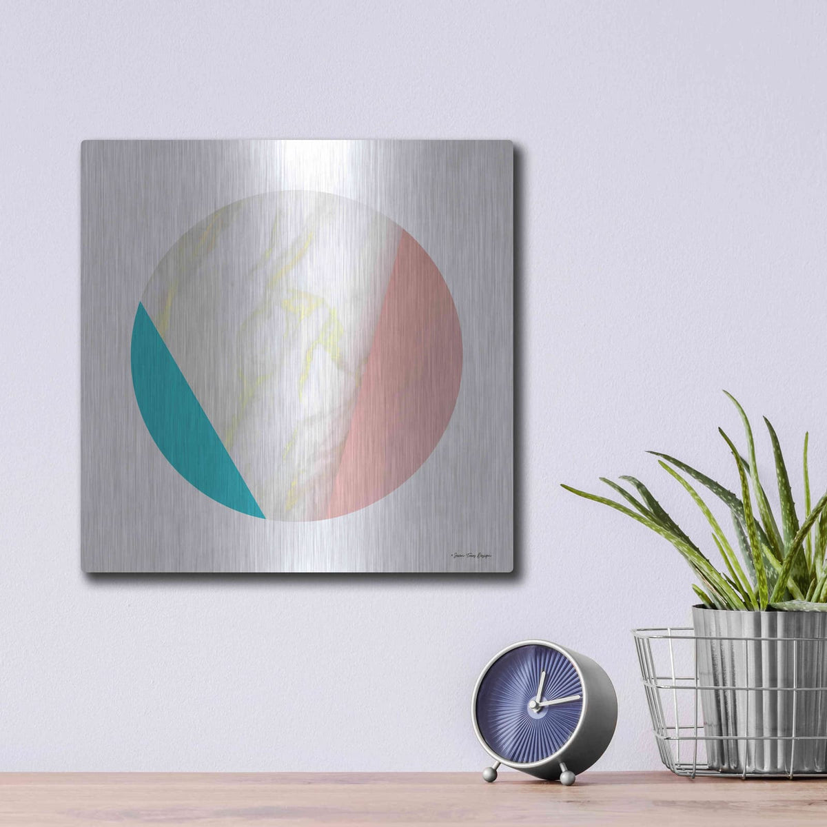'Pink Marble Circle III' by Seven Trees Design – Metal Wall Art, 12x12 room view