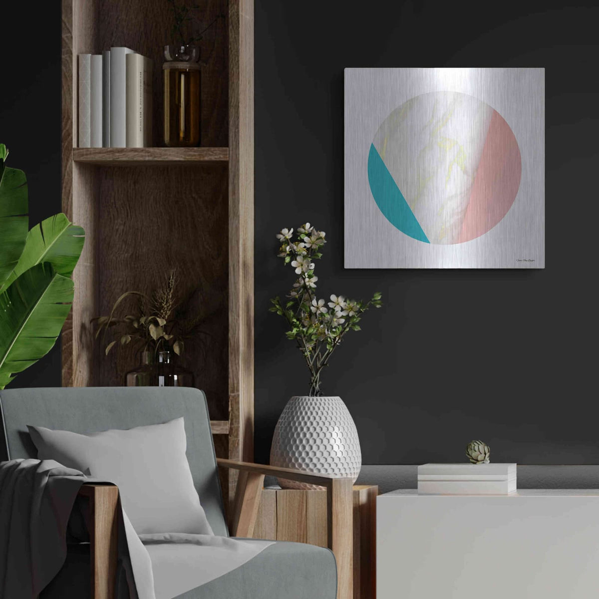 'Pink Marble Circle III' by Seven Trees Design – Metal Wall Art, 24x24 room view