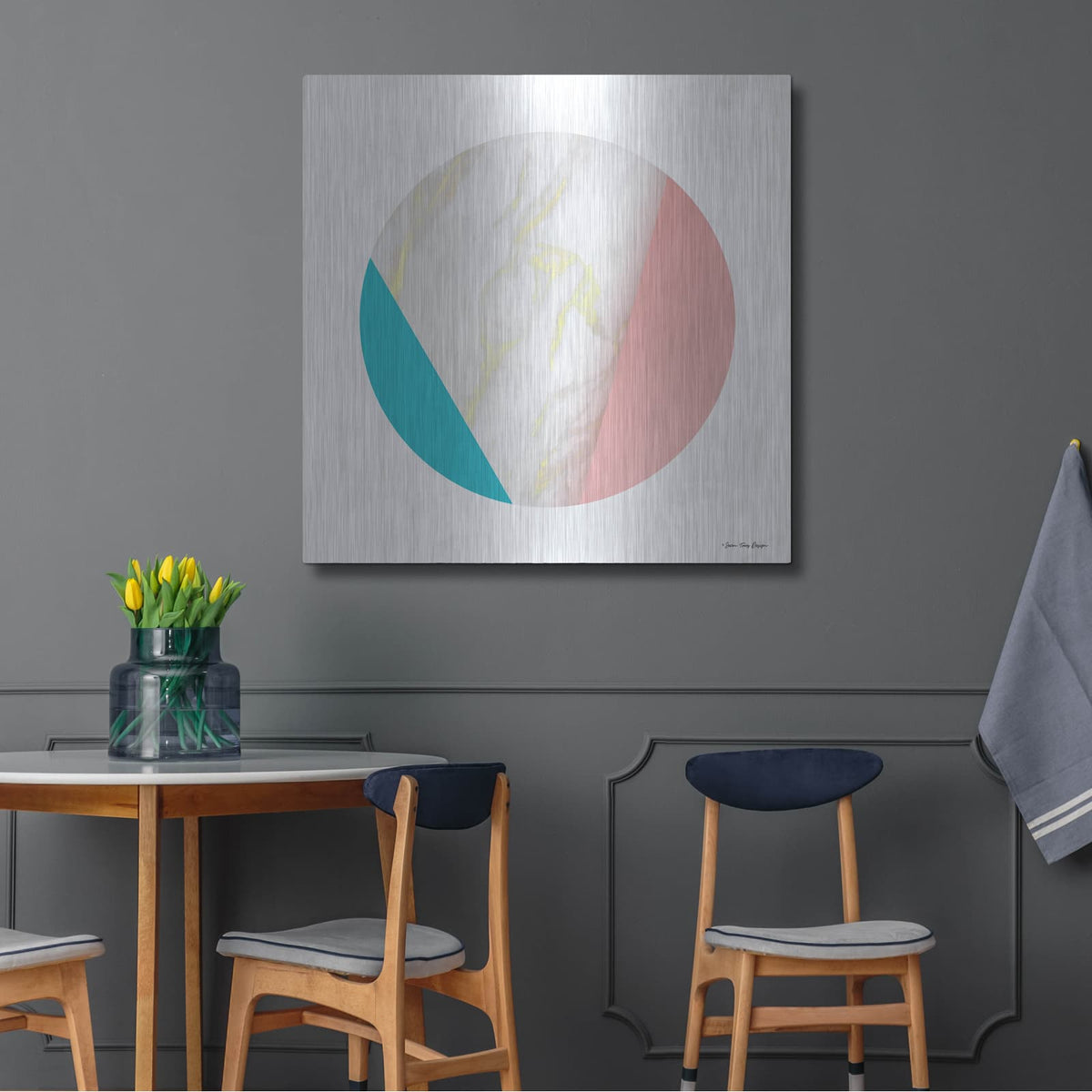 'Pink Marble Circle III' by Seven Trees Design – Metal Wall Art, 36x36 room view