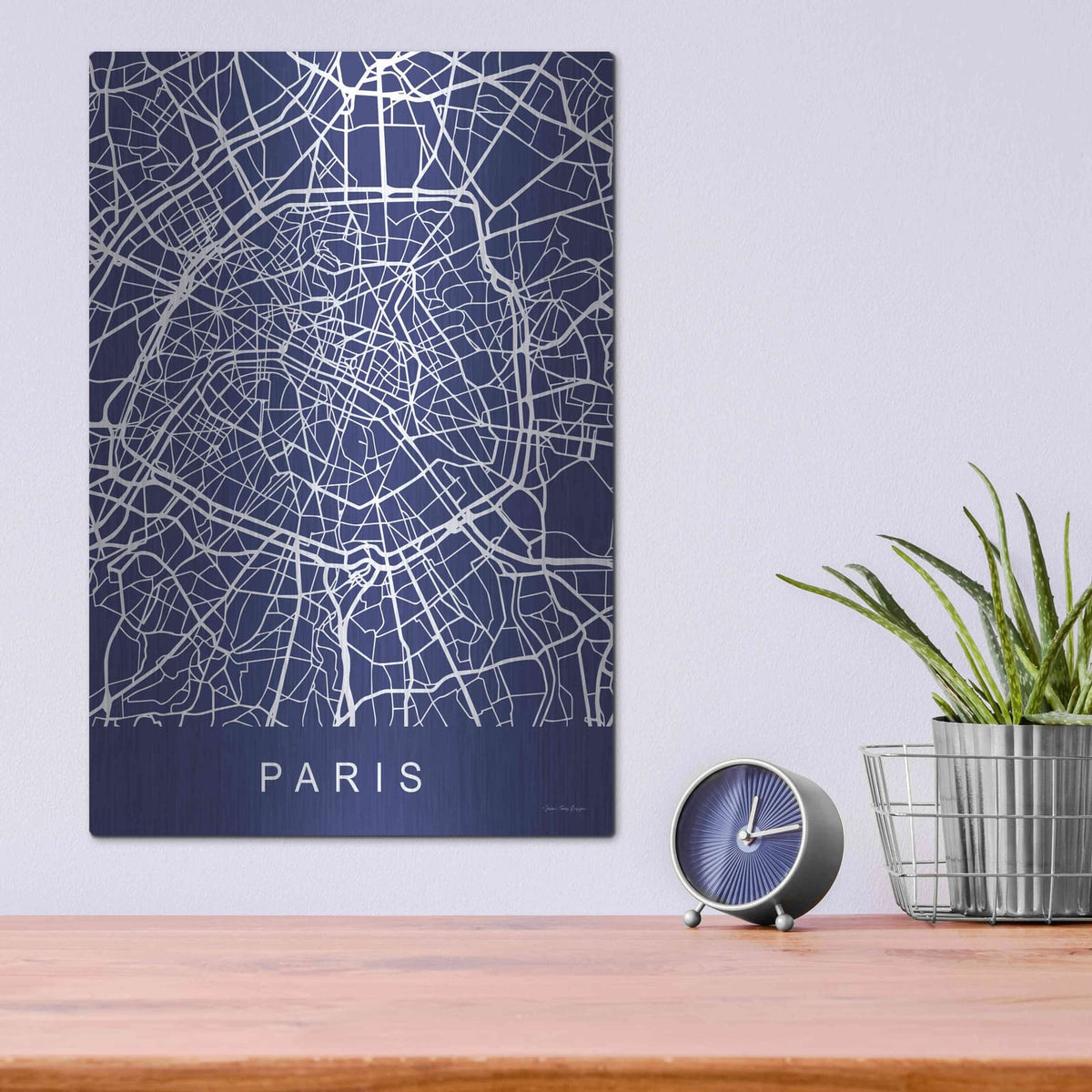 'Paris Street Blue Map' by Seven Trees Design – Metal Wall Art, 12x16 room view