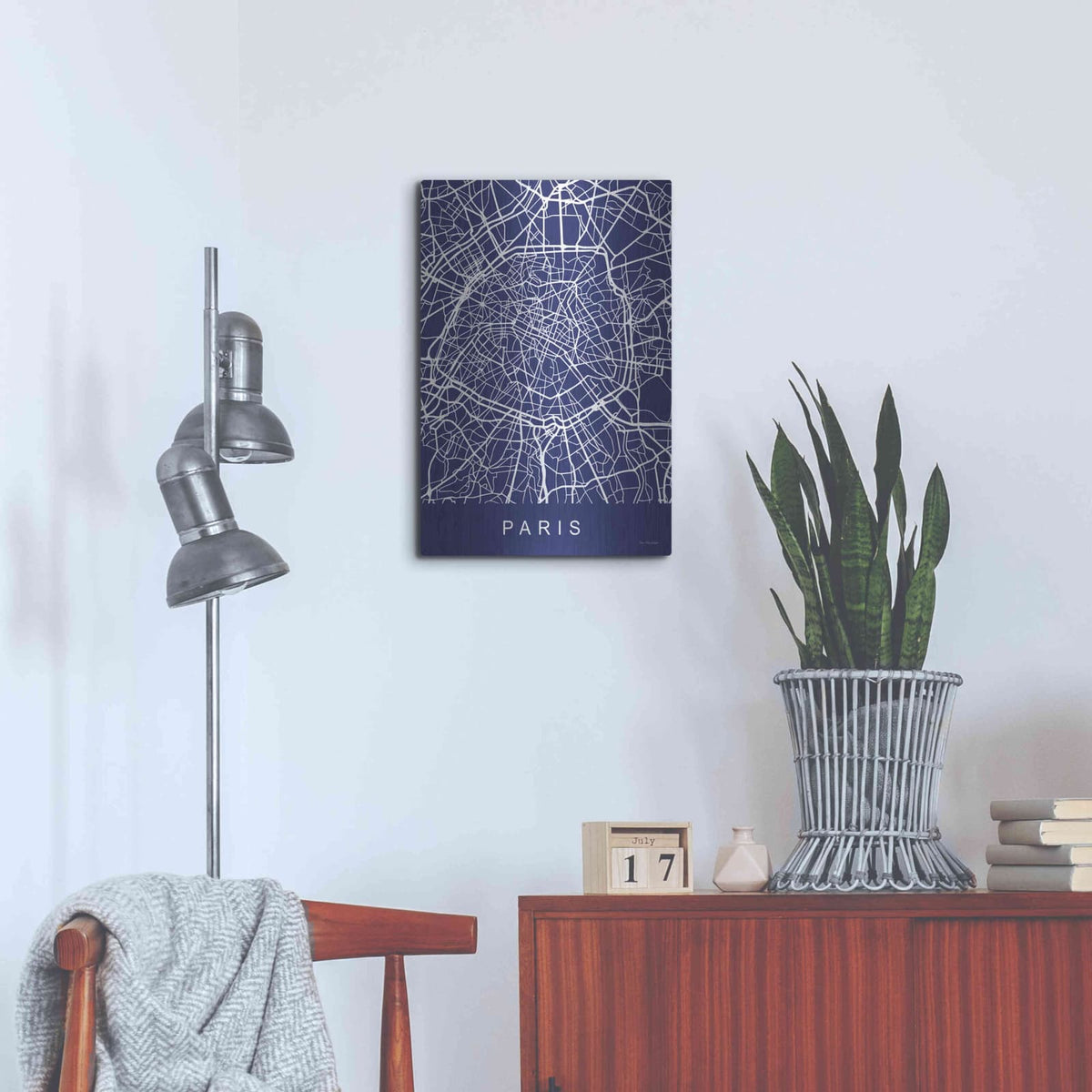 'Paris Street Blue Map' by Seven Trees Design – Metal Wall Art, 16x24 room view