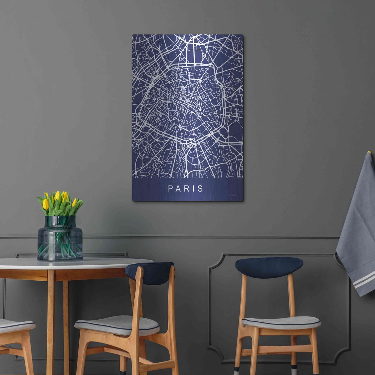 'Paris Street Blue Map' by Seven Trees Design – Metal Wall Art, 24x36 room view