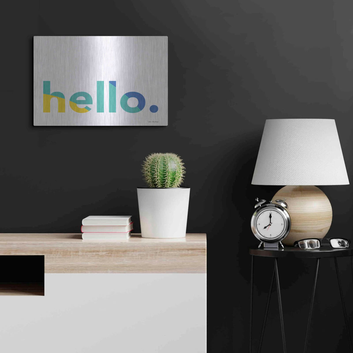 'Hello' by Seven Trees Design – Metal Wall Art, 24x16 room view