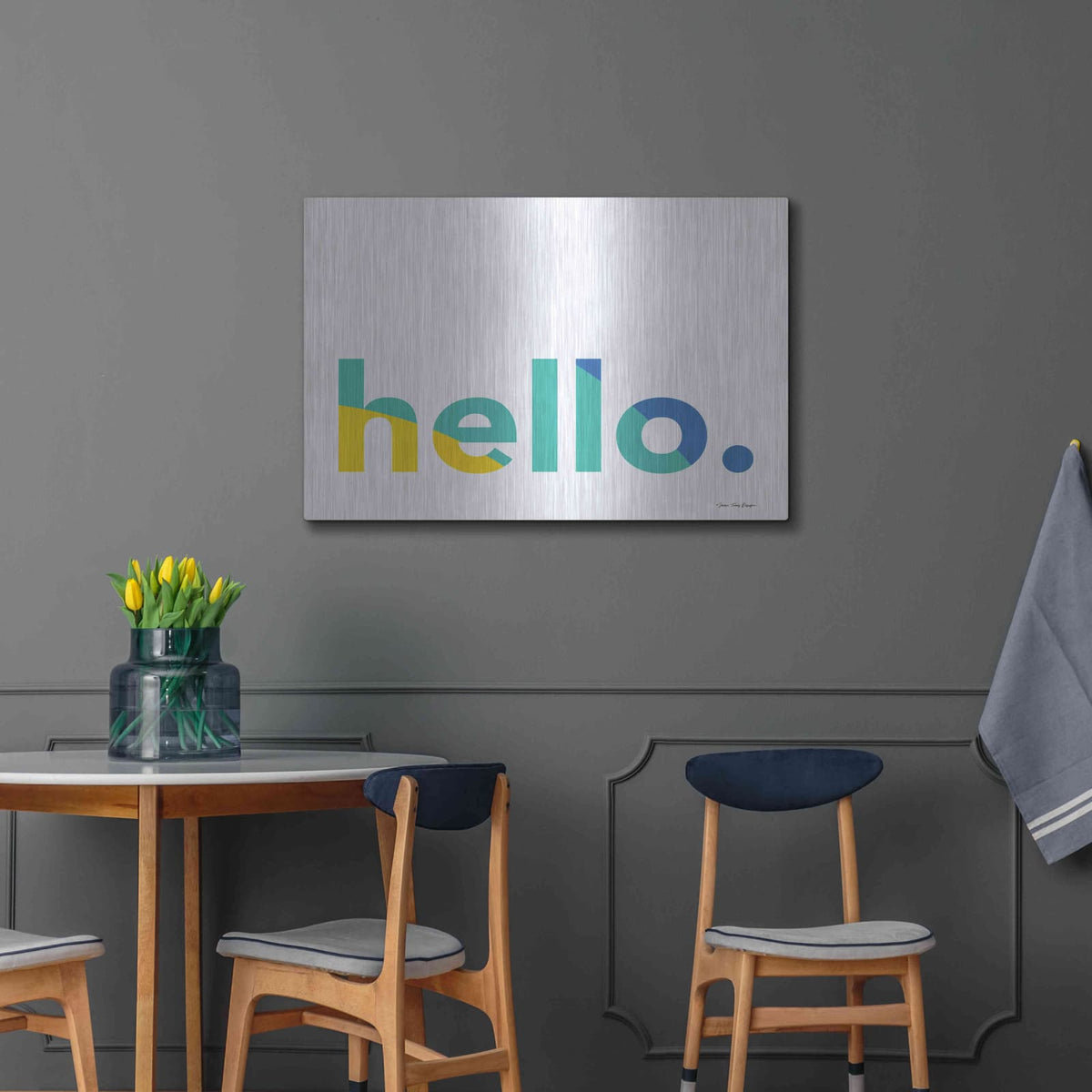 'Hello' by Seven Trees Design – Metal Wall Art, 36x24 room view