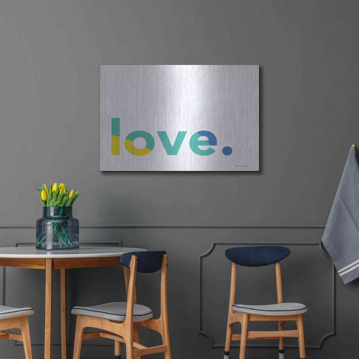 'Love' by Seven Trees Design – Metal Wall Art, 36x24 room view