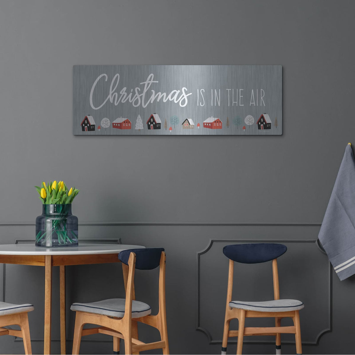 'Christmas is in the Air' by Seven Trees Design – Metal Wall Art, 48x16 room view