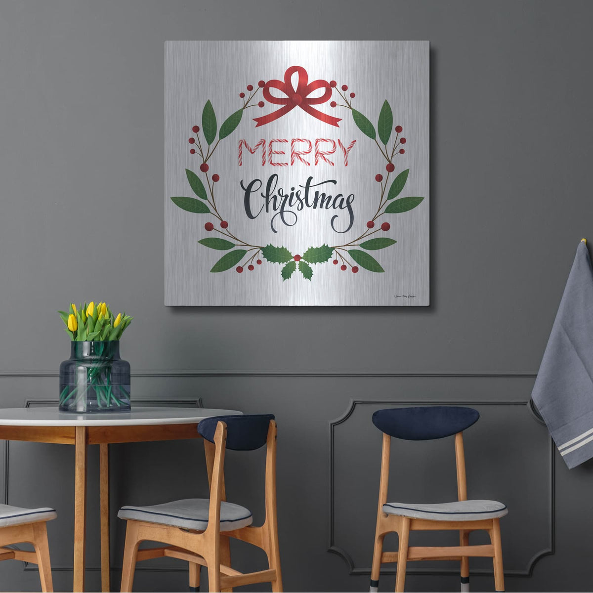 'Merry Christmas Wreath 2' by Seven Trees Design – Metal Wall Art, 36x36 room view