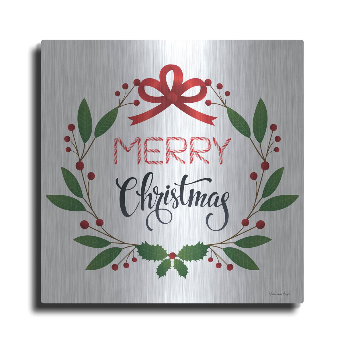 'Merry Christmas Wreath 2' by Seven Trees Design – Metal Wall Art