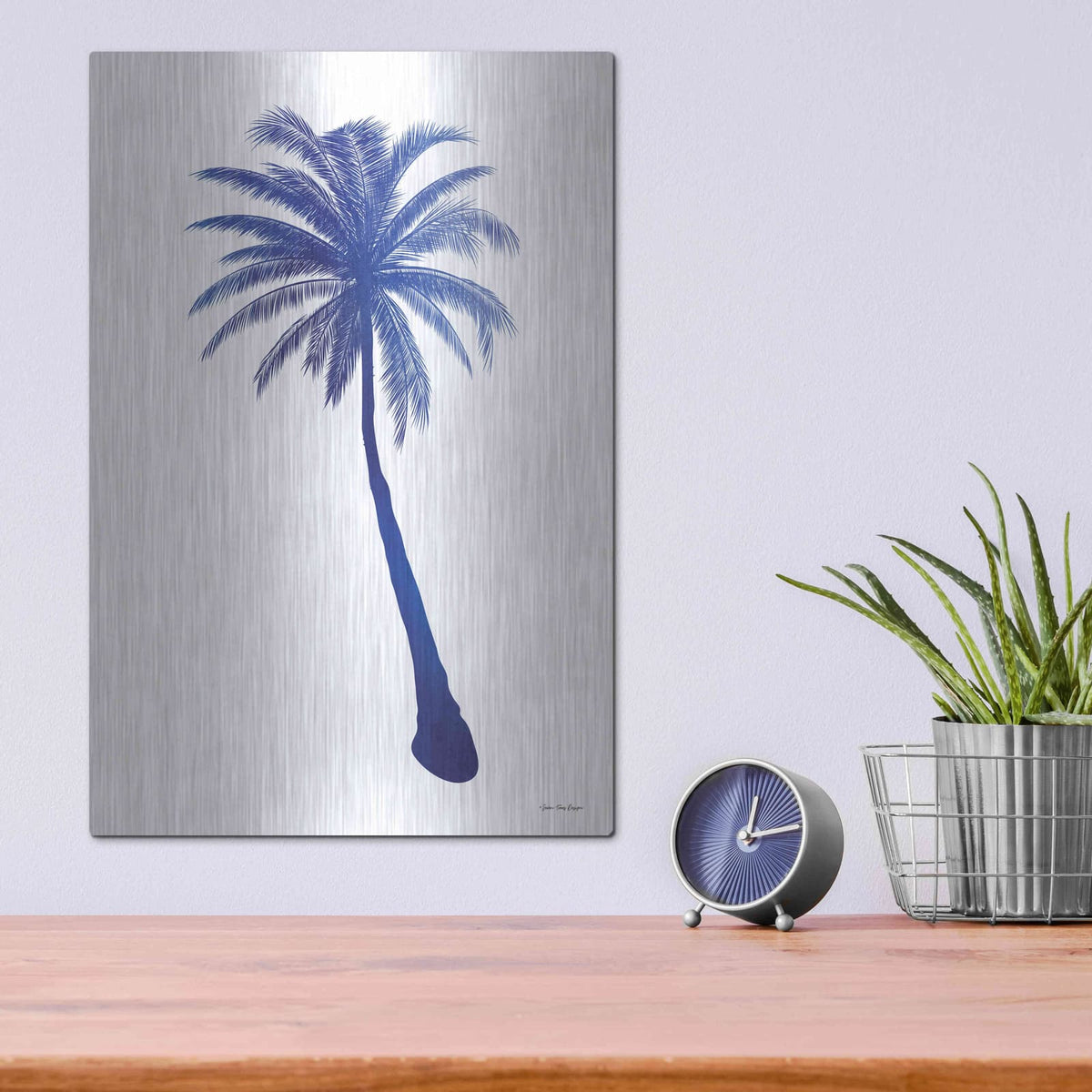 'Blue Palm Tree I' by Seven Trees Design – Metal Wall Art, 12x16 room view