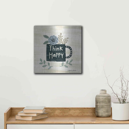 Luxe Metal Art 'Think Happy' by Annie LaPoint, Metal Wall Art,12x12