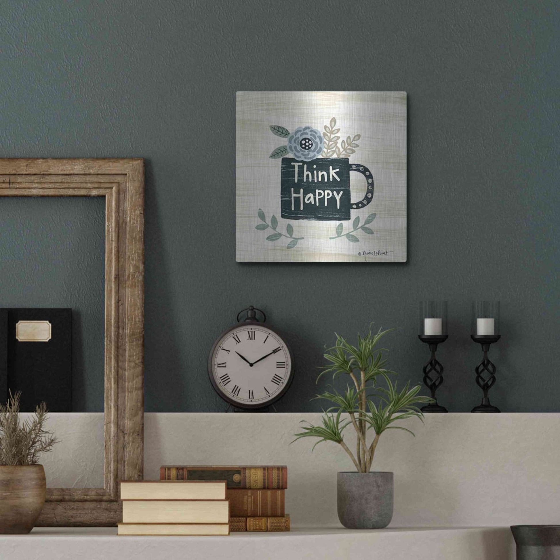 Luxe Metal Art 'Think Happy' by Annie LaPoint, Metal Wall Art,12x12