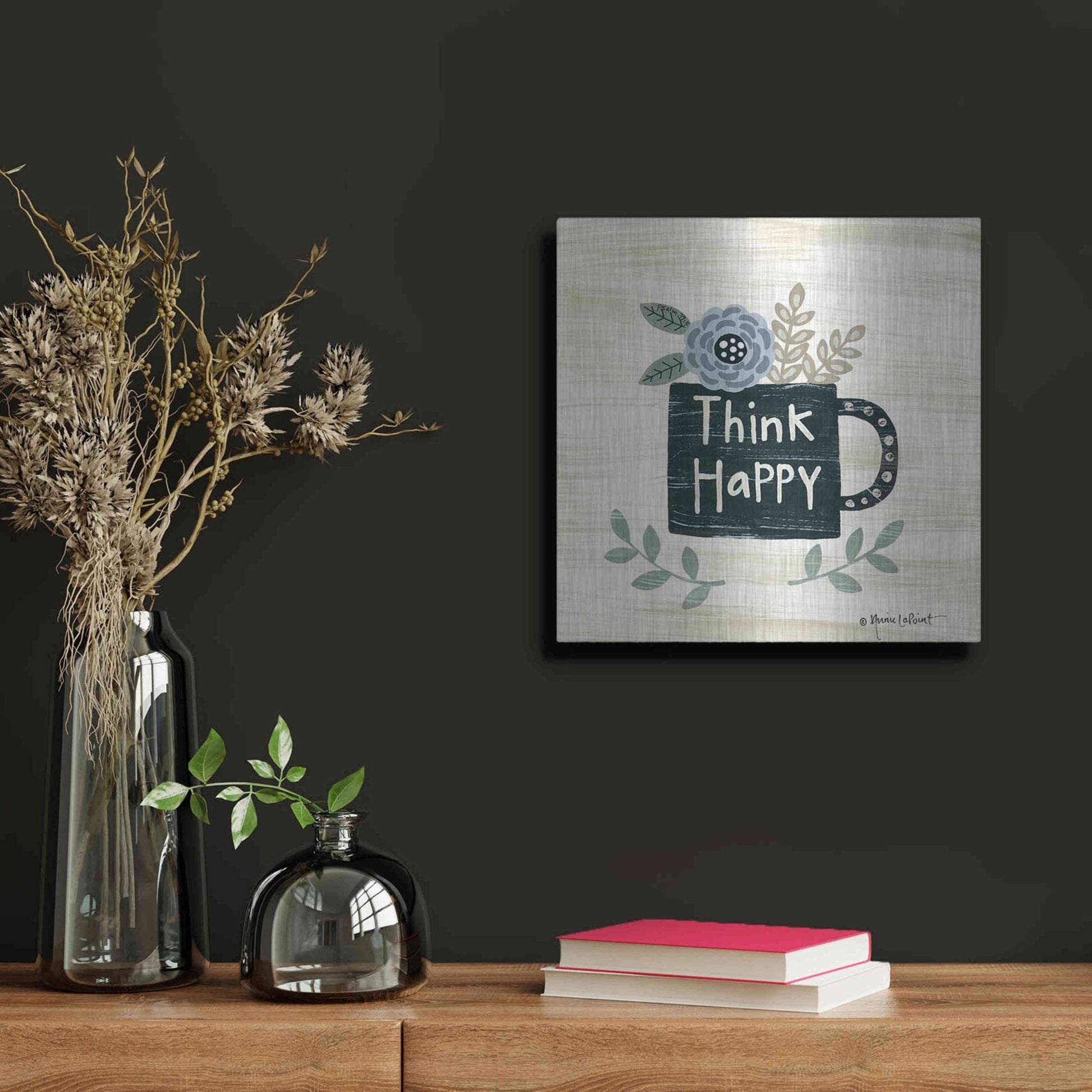 Luxe Metal Art 'Think Happy' by Annie LaPoint, Metal Wall Art,12x12