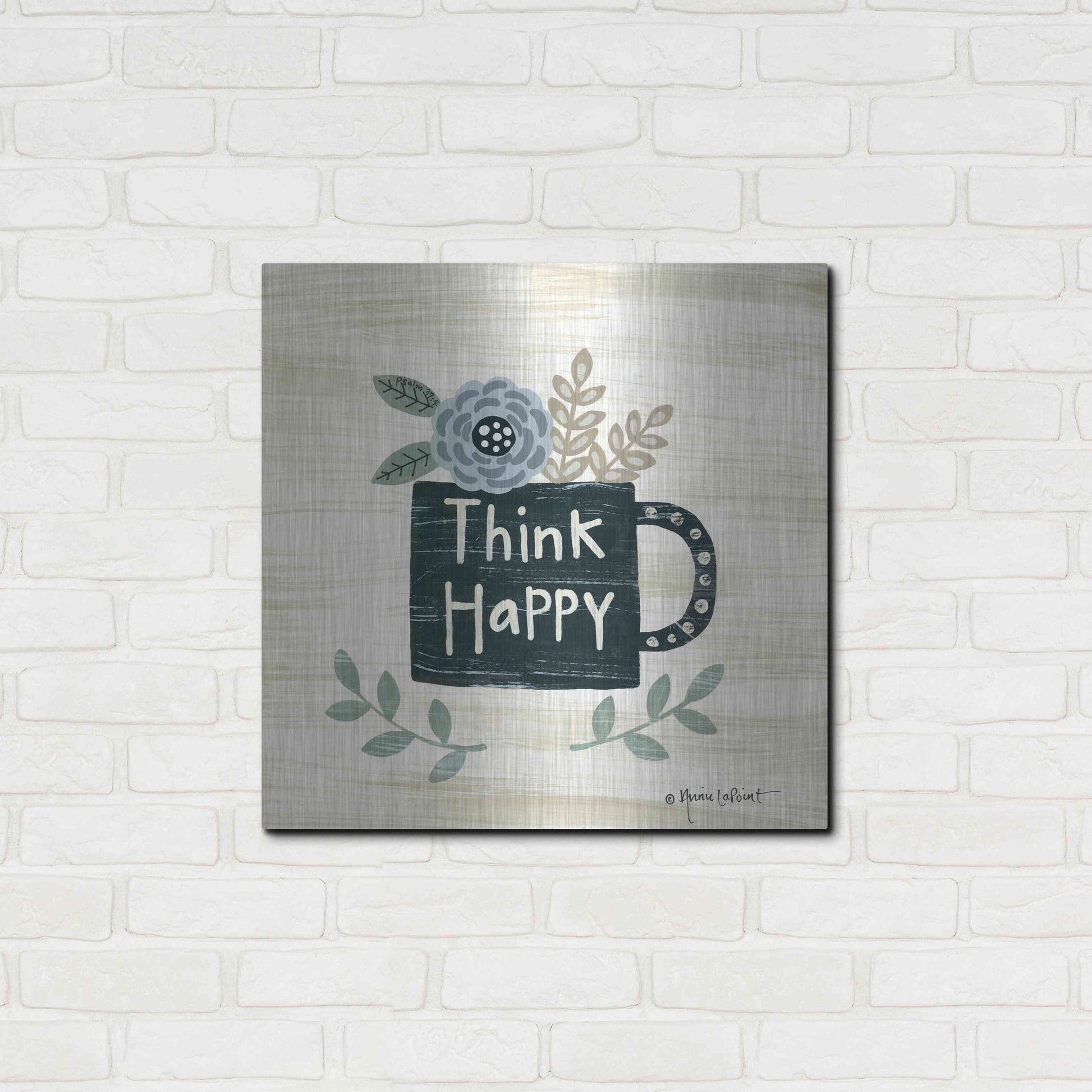 Luxe Metal Art 'Think Happy' by Annie LaPoint, Metal Wall Art,24x24