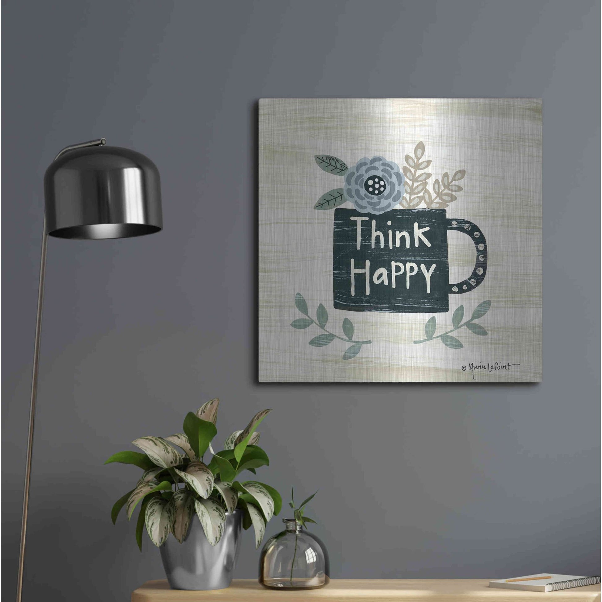 Luxe Metal Art 'Think Happy' by Annie LaPoint, Metal Wall Art,24x24