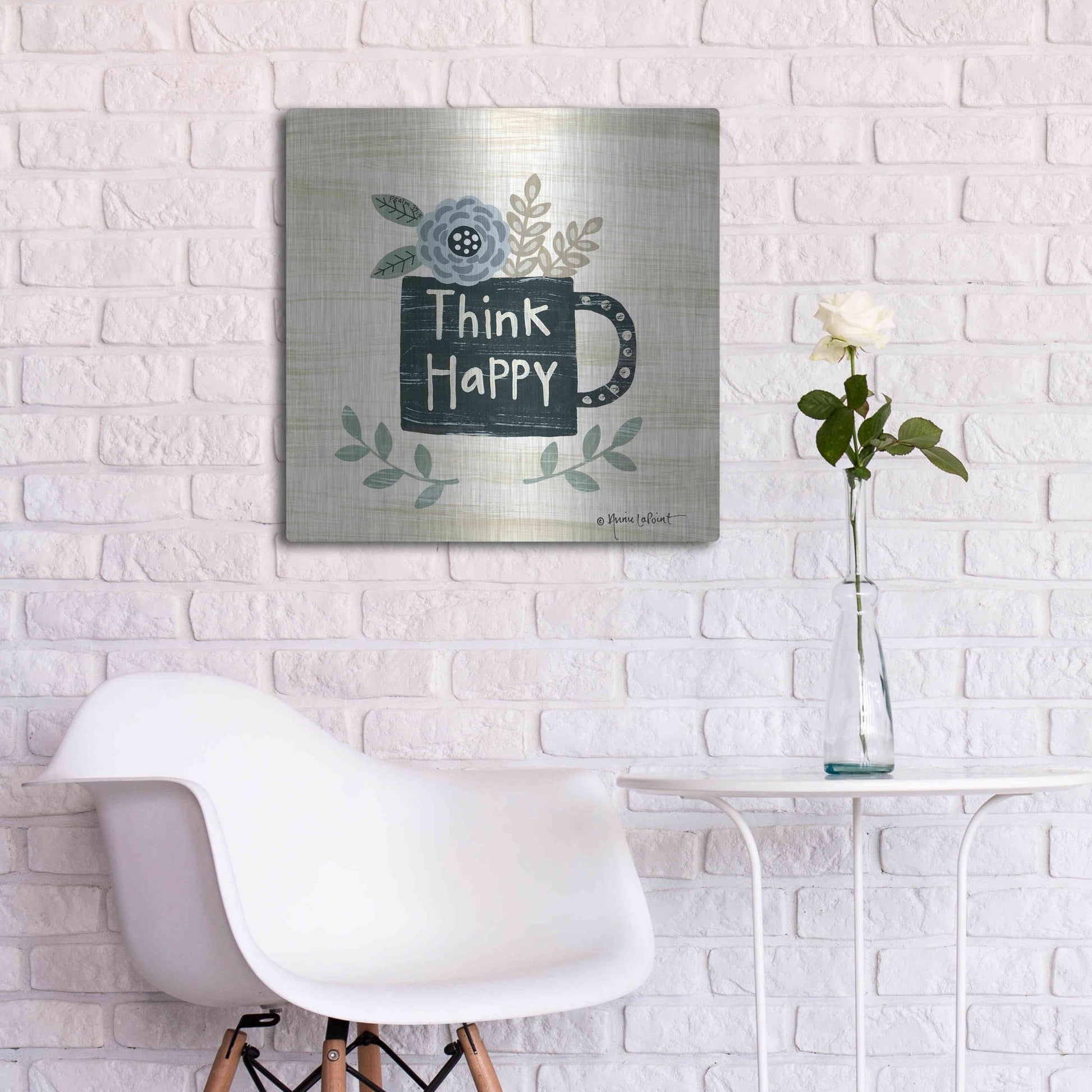 Luxe Metal Art 'Think Happy' by Annie LaPoint, Metal Wall Art,24x24