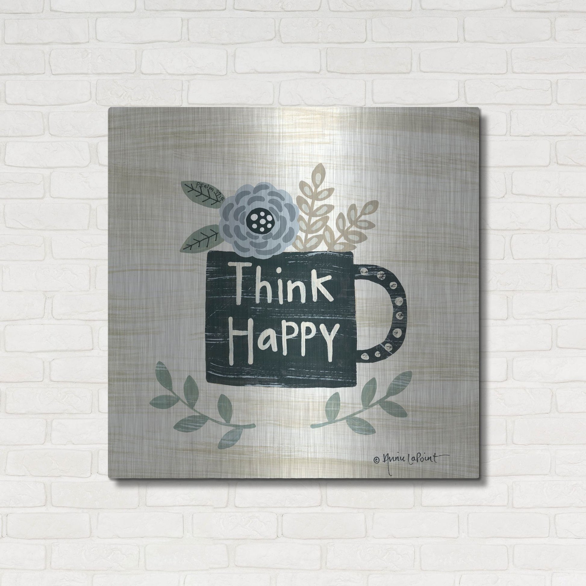 Luxe Metal Art 'Think Happy' by Annie LaPoint, Metal Wall Art,36x36