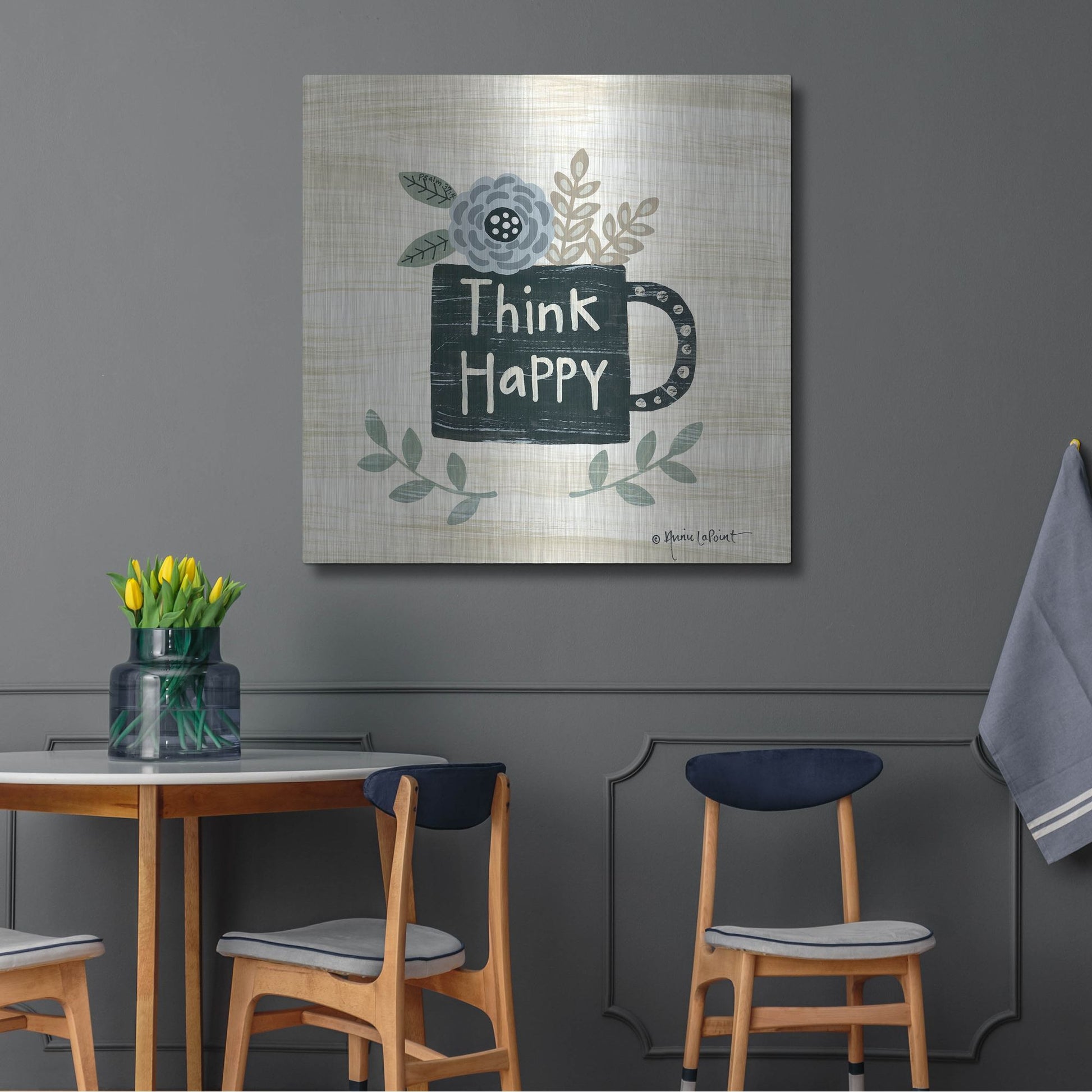 Luxe Metal Art 'Think Happy' by Annie LaPoint, Metal Wall Art,36x36