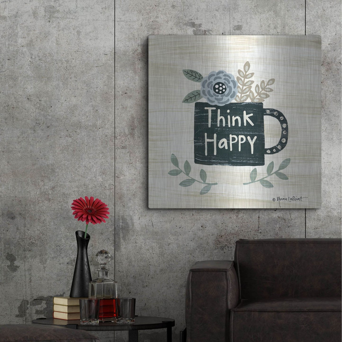 Luxe Metal Art 'Think Happy' by Annie LaPoint, Metal Wall Art,36x36