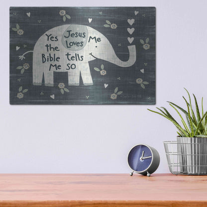 Luxe Metal Art 'Jesus Loves Me Elephant' by Annie LaPoint, Metal Wall Art,16x12