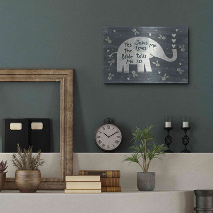 Luxe Metal Art 'Jesus Loves Me Elephant' by Annie LaPoint, Metal Wall Art,16x12