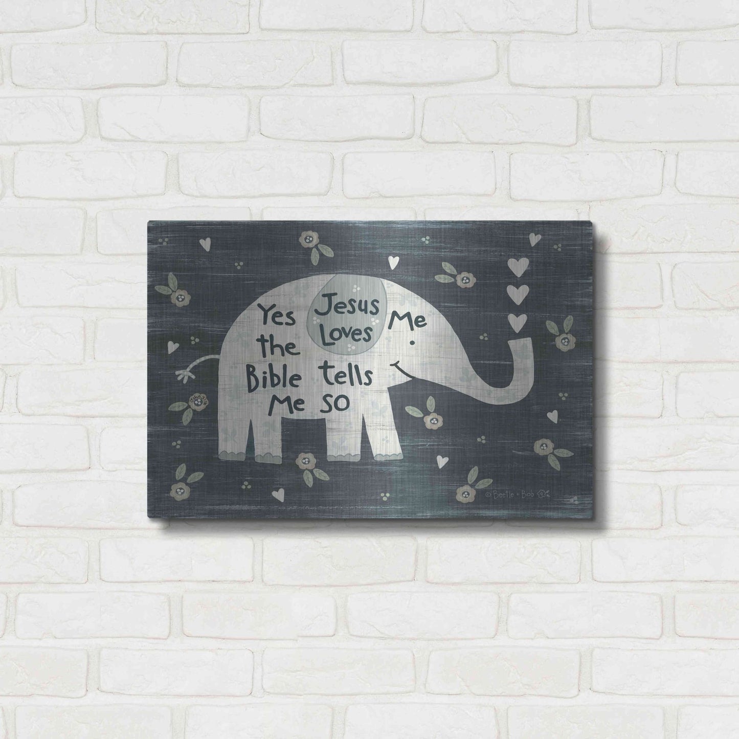 Luxe Metal Art 'Jesus Loves Me Elephant' by Annie LaPoint, Metal Wall Art,24x16