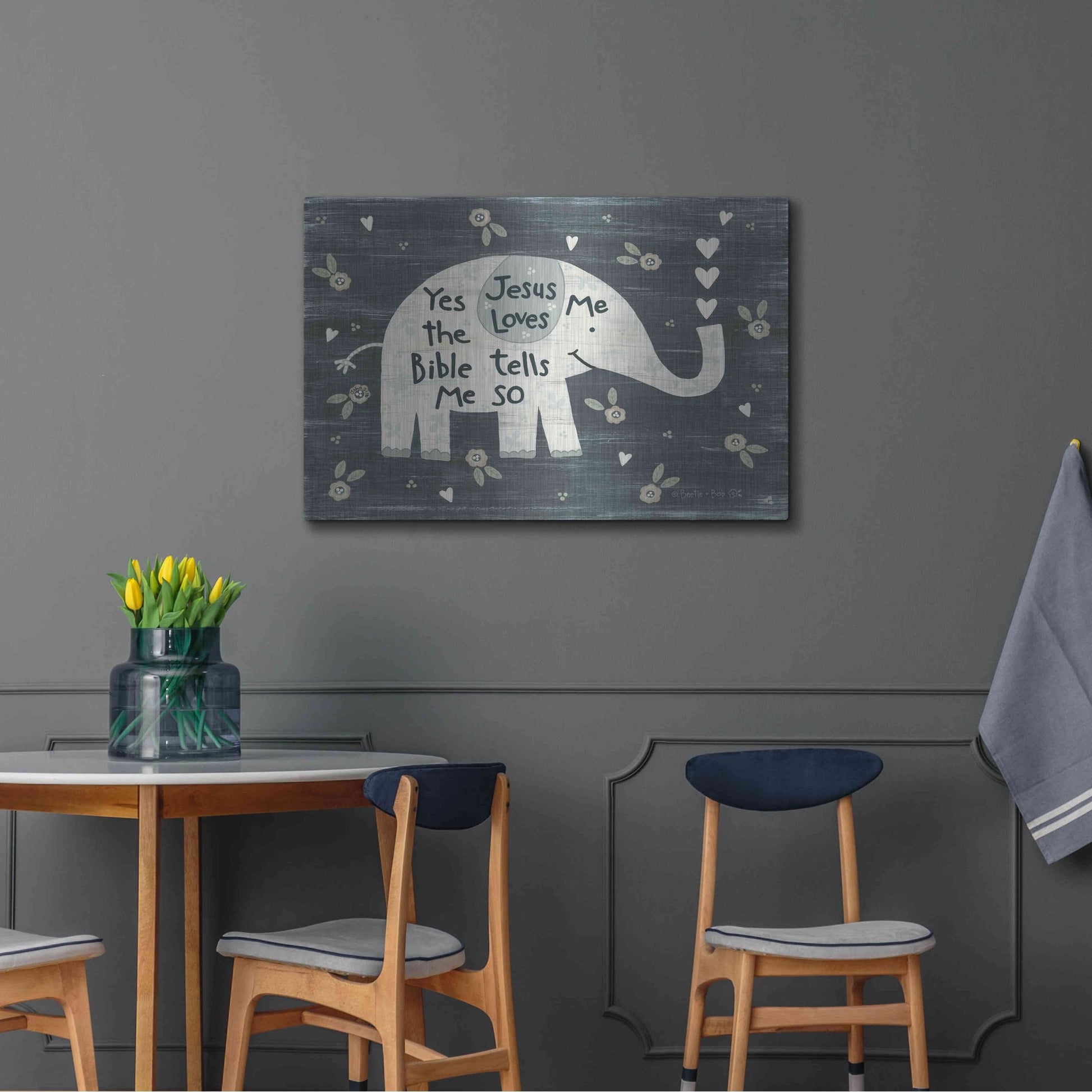 Luxe Metal Art 'Jesus Loves Me Elephant' by Annie LaPoint, Metal Wall Art,36x24