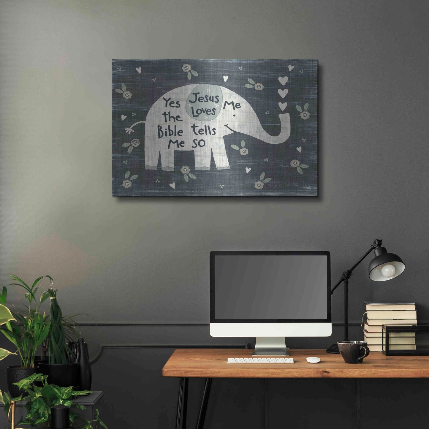 Luxe Metal Art 'Jesus Loves Me Elephant' by Annie LaPoint, Metal Wall Art,36x24