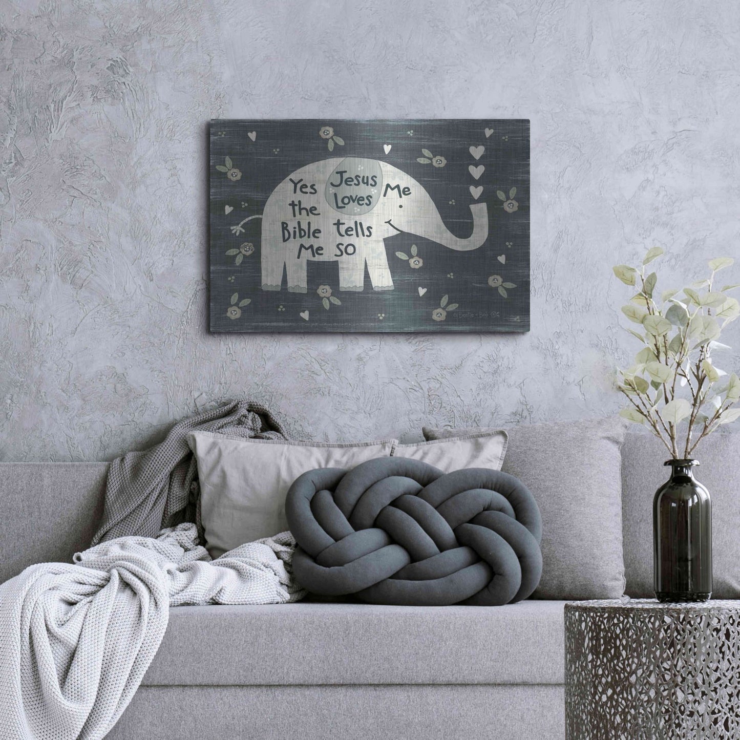 Luxe Metal Art 'Jesus Loves Me Elephant' by Annie LaPoint, Metal Wall Art,36x24