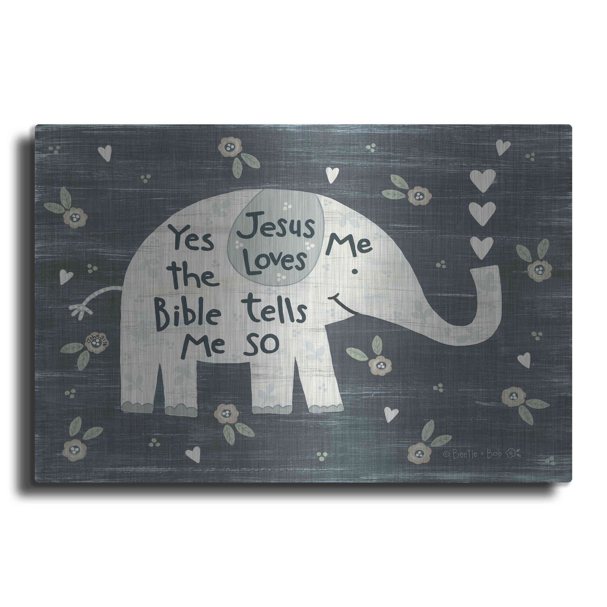 Luxe Metal Art 'Jesus Loves Me Elephant' by Annie LaPoint, Metal Wall Art