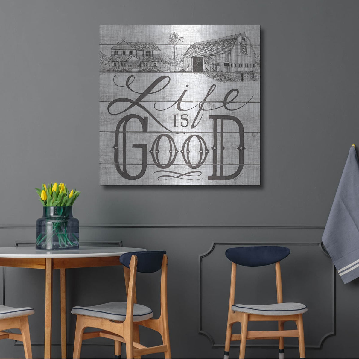 'Life is Good' by Deb Strain – Metal Wall Art, 36x36 room view