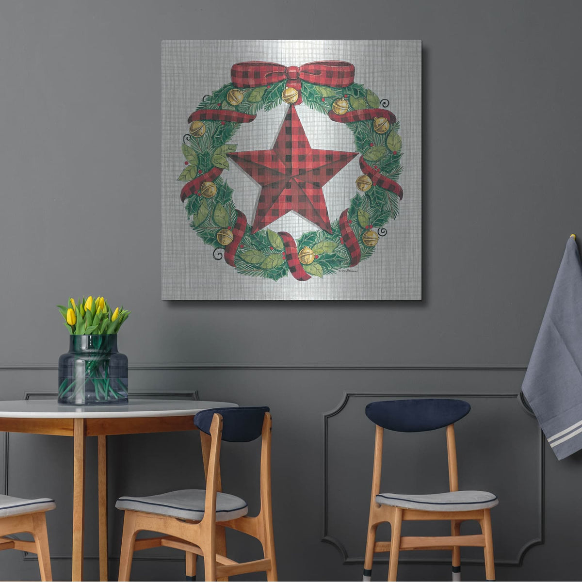 'Joy Angels Wreath' by Deb Strain – Metal Wall Art, 36x36 room view