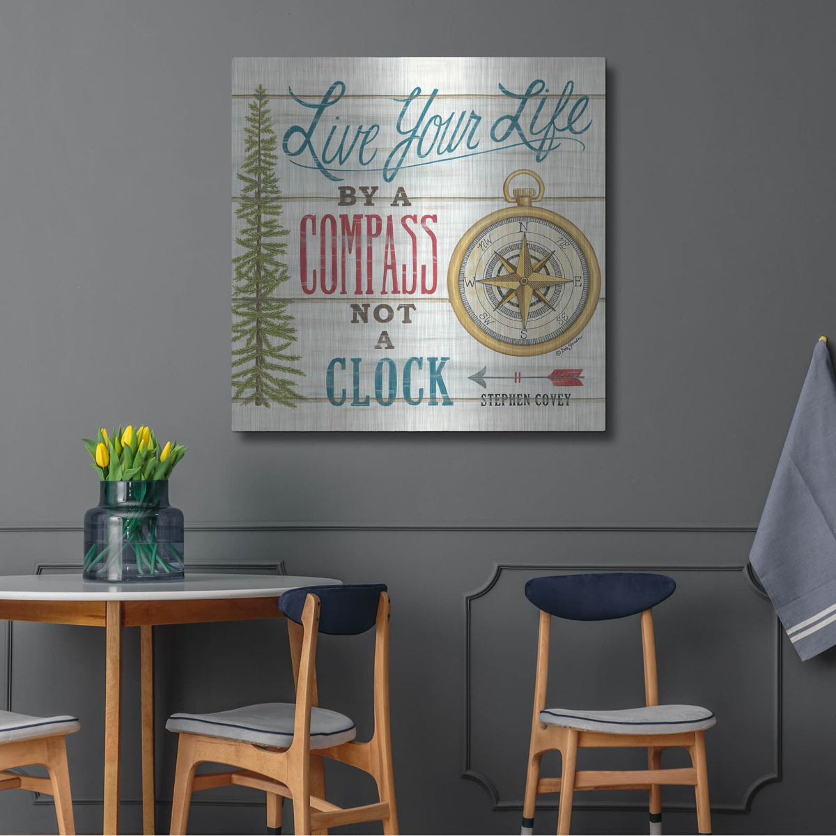 'Compass Not a Clock' by Deb Strain – Metal Wall Art, 36x36 room view
