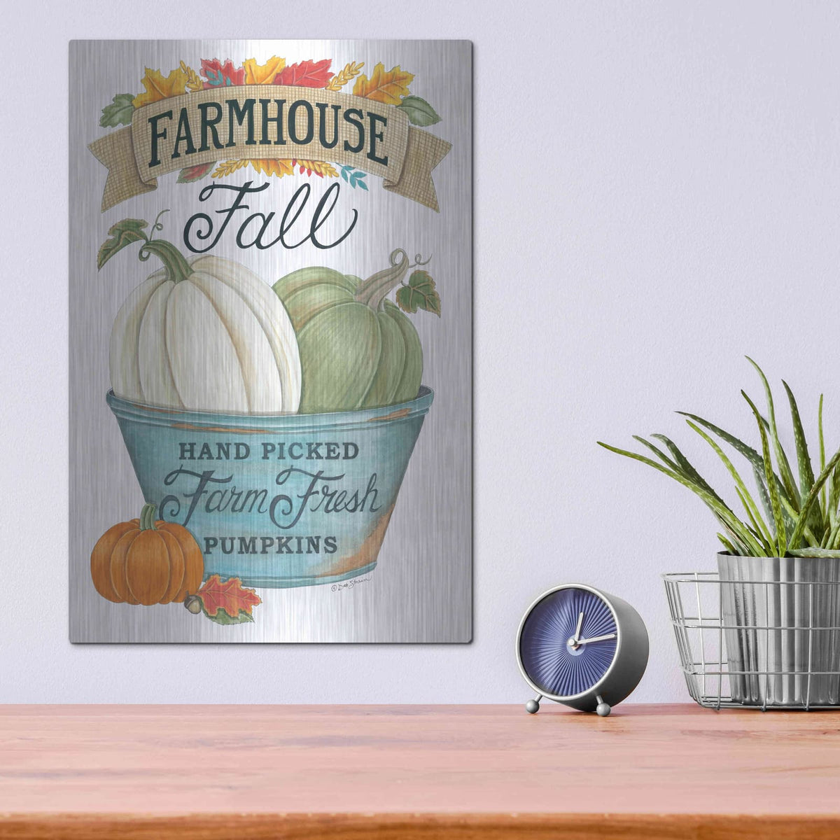 'Farmhouse Fall Pumpkins' by Deb Strain – Metal Wall Art, 12x16 room view