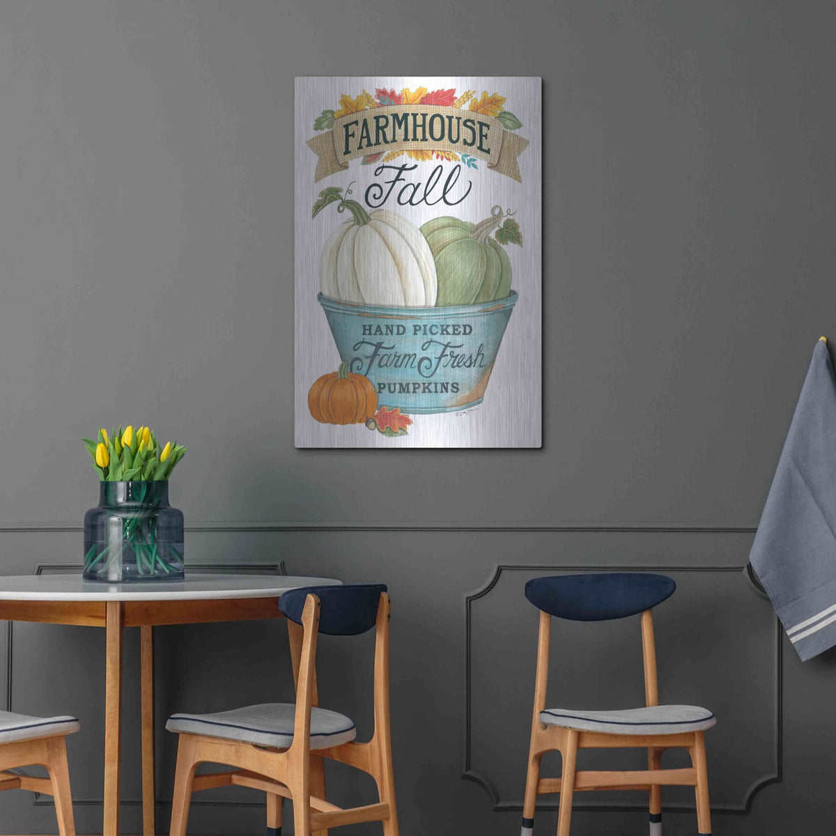 'Farmhouse Fall Pumpkins' by Deb Strain – Metal Wall Art, 24x36 room view