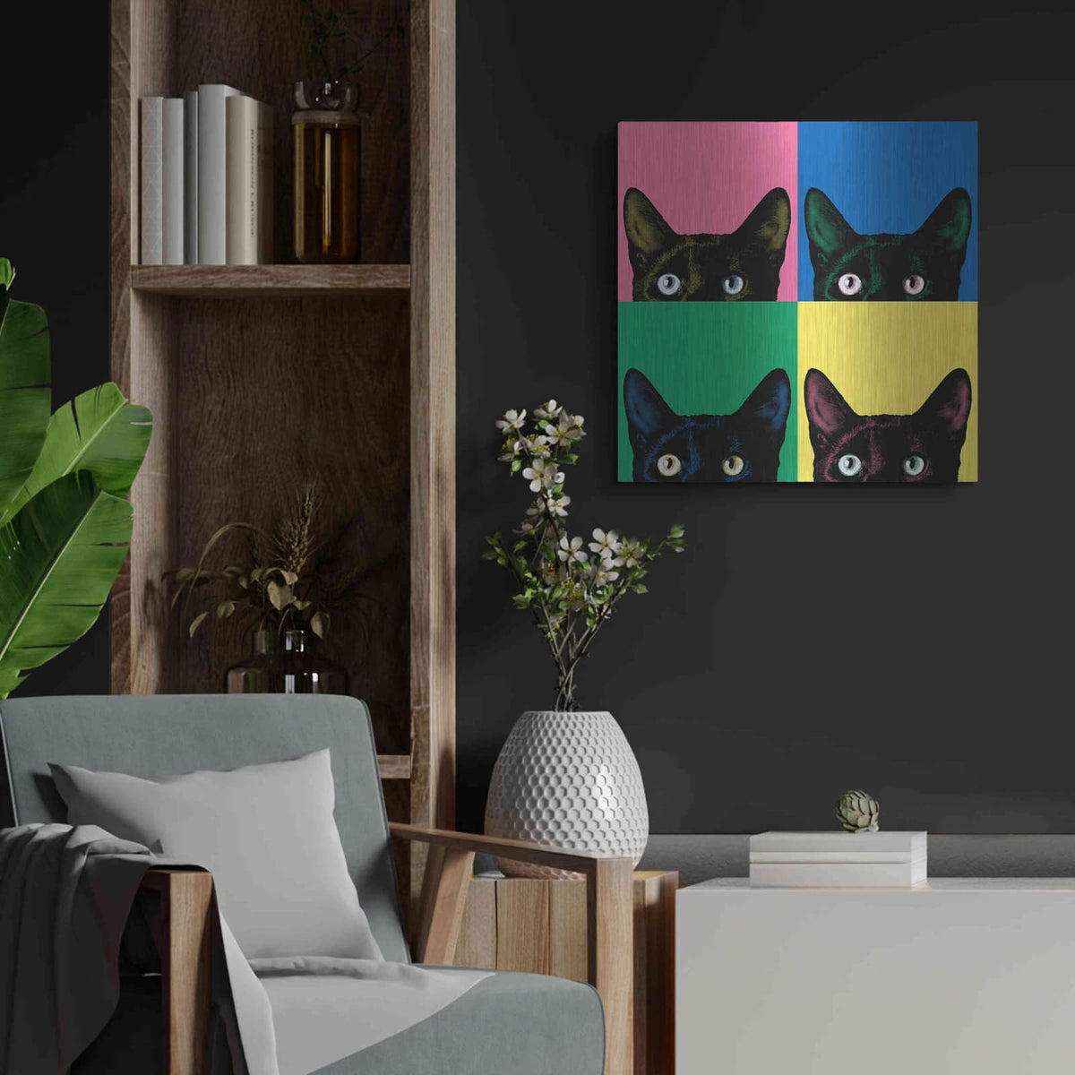'Curiosity Pop' by Jon Bertelli – Metal Wall Art, 24x24 room view