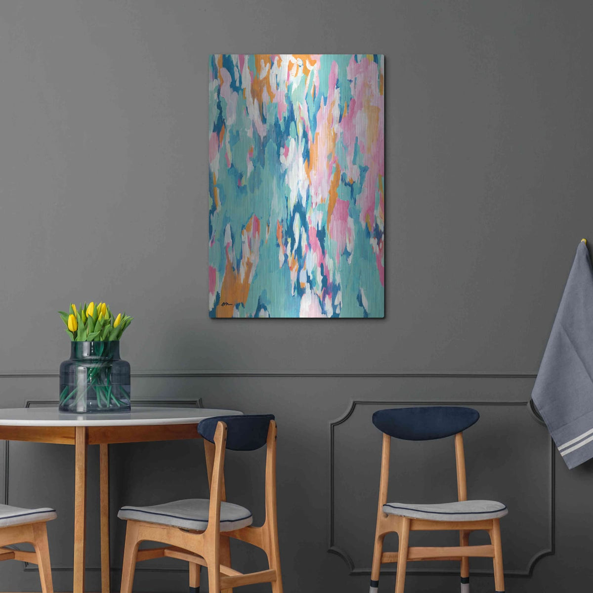 'Abstract Aqua' by Jessica Mingo – Metal Wall Art, 24x36 room view