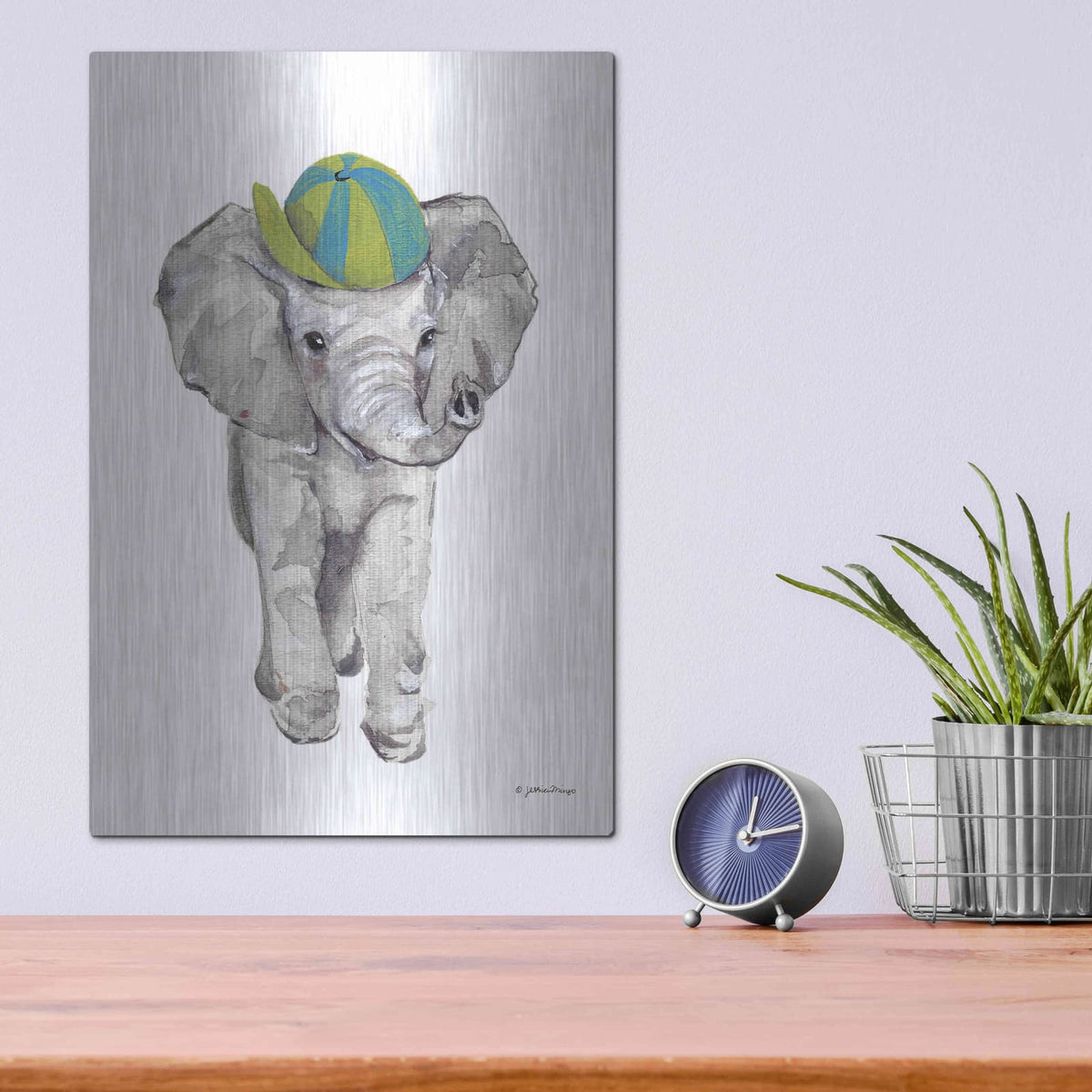 'Baby Elephant' by Jessica Mingo – Metal Wall Art, 12x16 room view