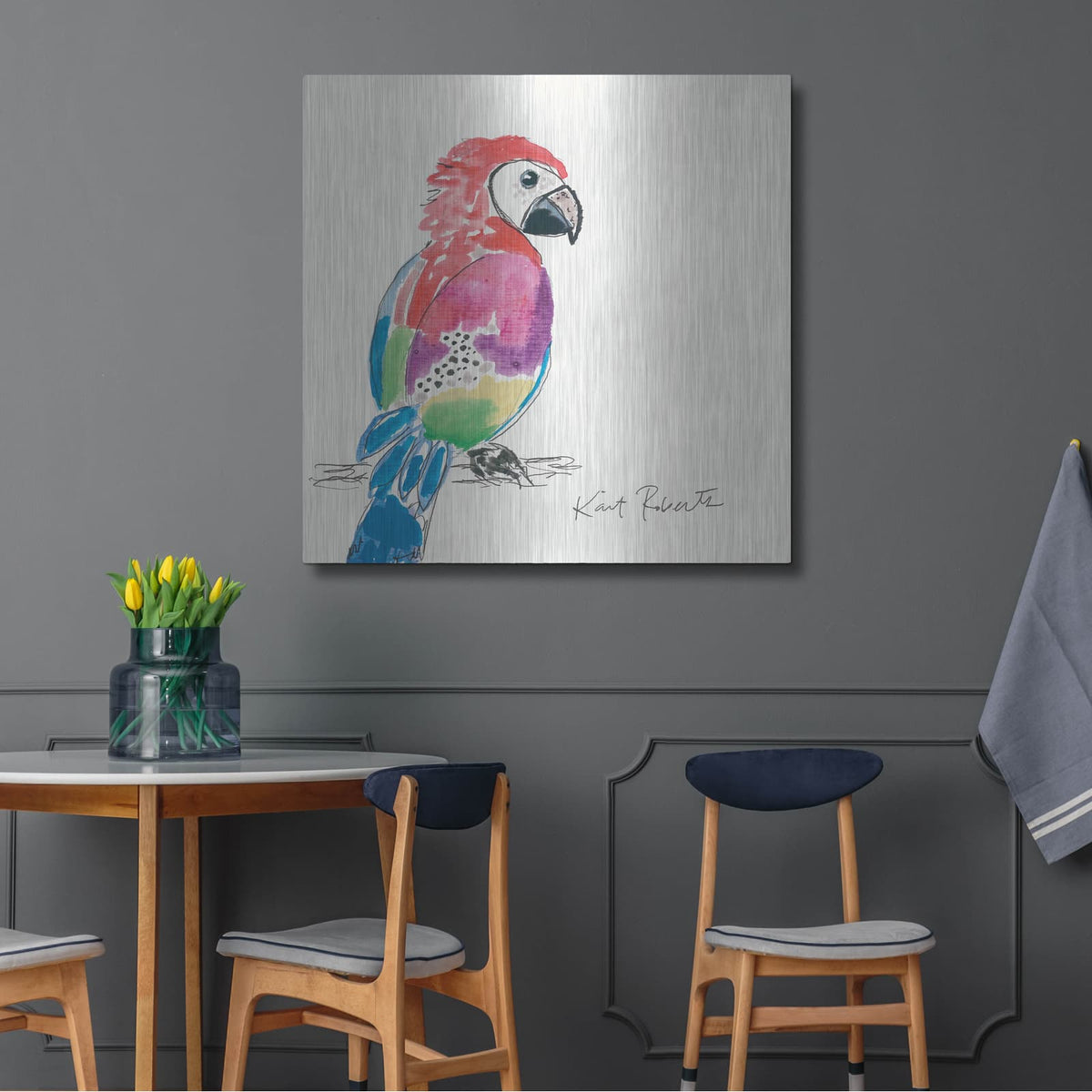 'Preston the Parrot' by Kait Roberts – Metal Wall Art, 36x36 room view