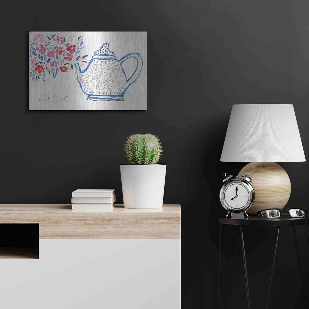 'Granny's Tea Pot' by Kait Roberts – Metal Wall Art, 24x16 room view