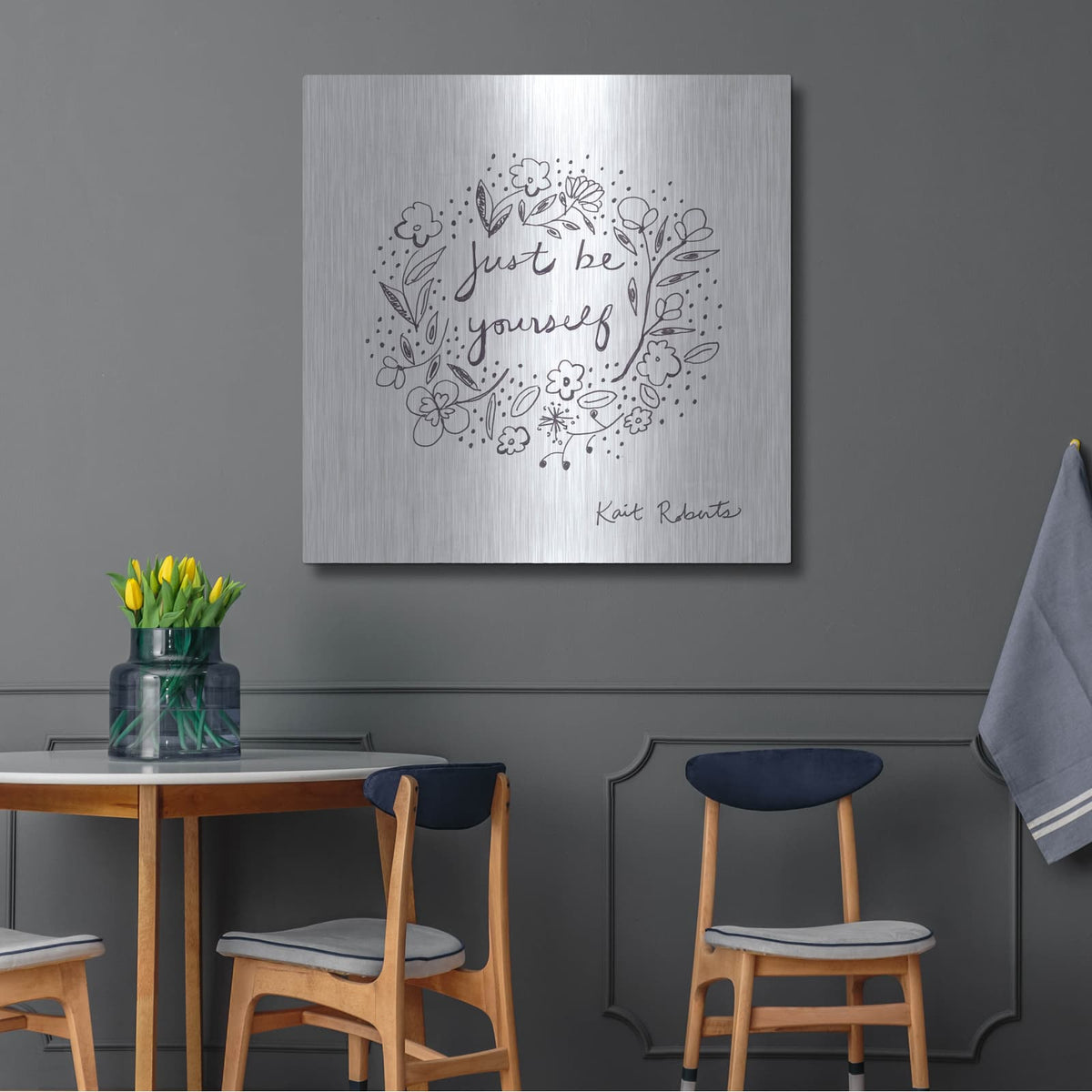 'Just Be Yourself' by Kait Roberts – Metal Wall Art, 36x36 room view