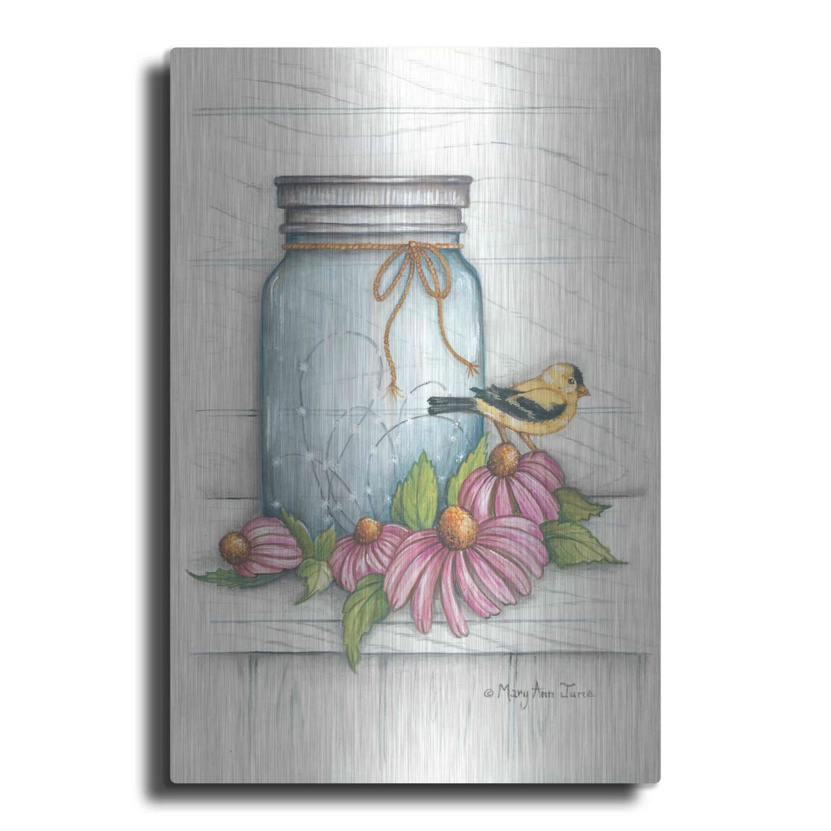 'Goldfinch and Flowers' by Mary Ann June – Metal Wall Art