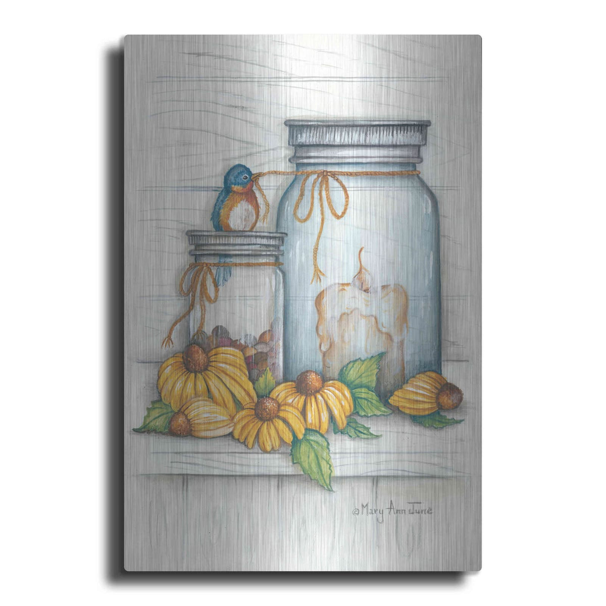 'Blue Bird and Coneflowers' by Mary Ann June – Metal Wall Art