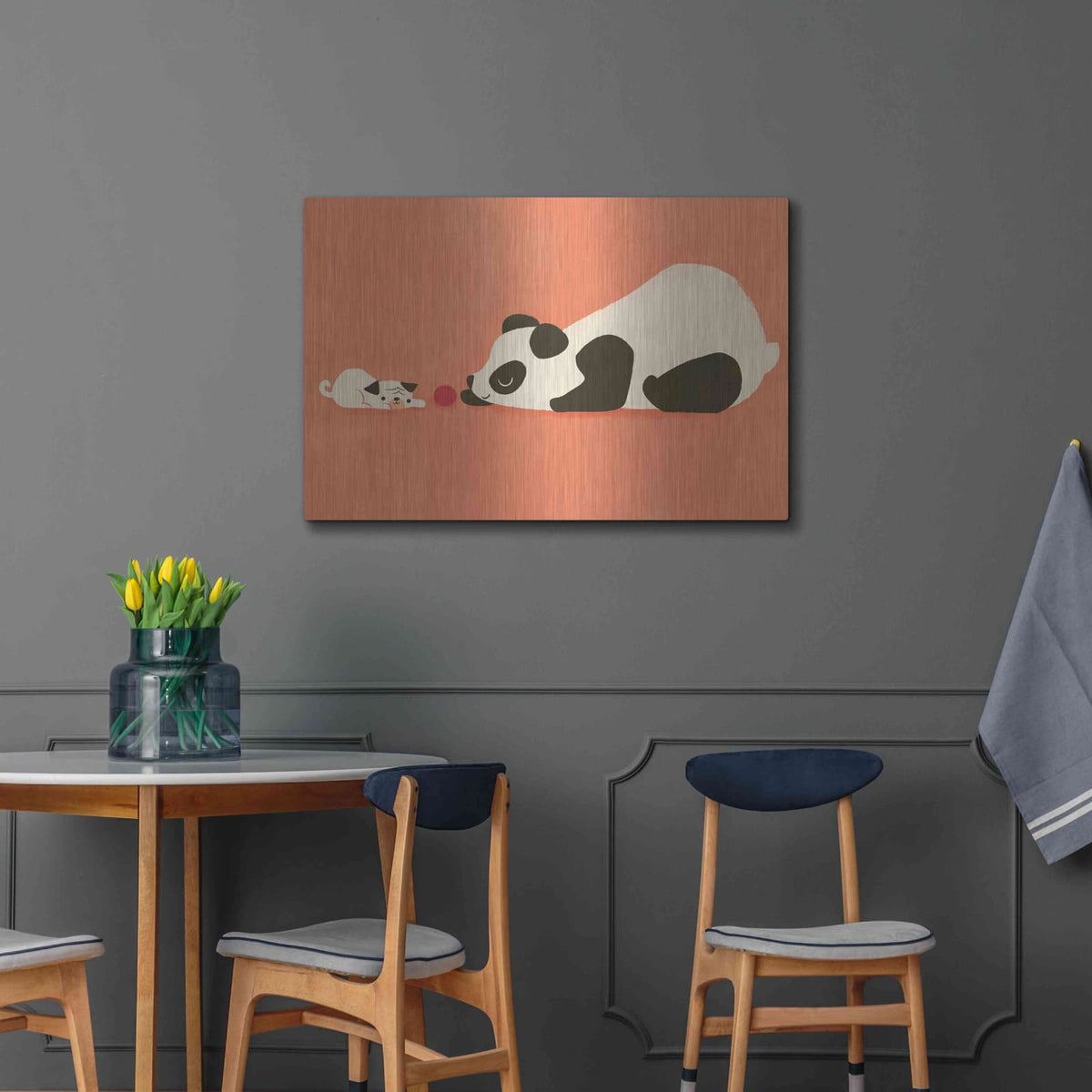 'The Pug and the Panda' by Jay Fleck – Metal Wall Art, 36x24 room view