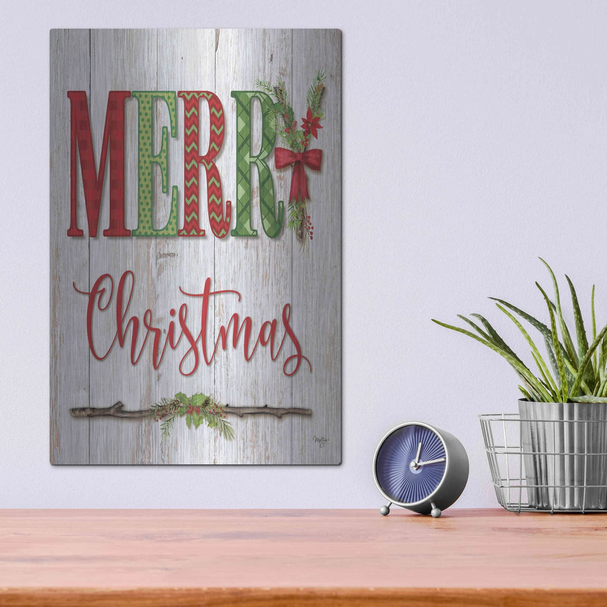 'Merry Christmas' by Mollie B Art – Metal Wall Art, 12x16 room view