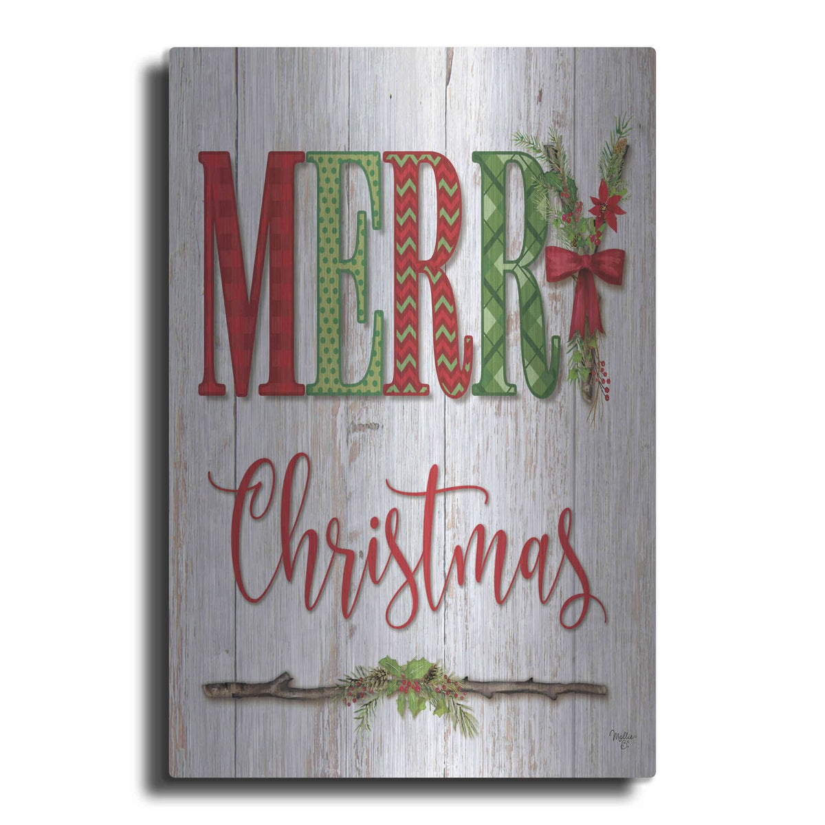 'Merry Christmas' by Mollie B Art – Metal Wall Art