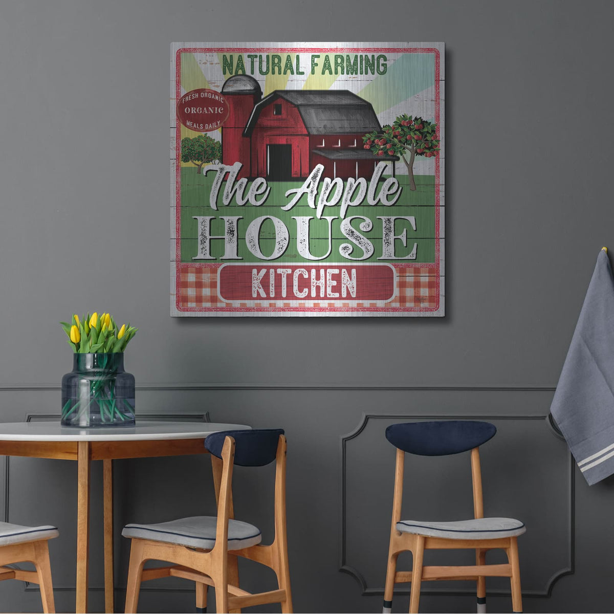 'The Apple House Kitchen' by Mollie B Art – Metal Wall Art, 36x36 room view