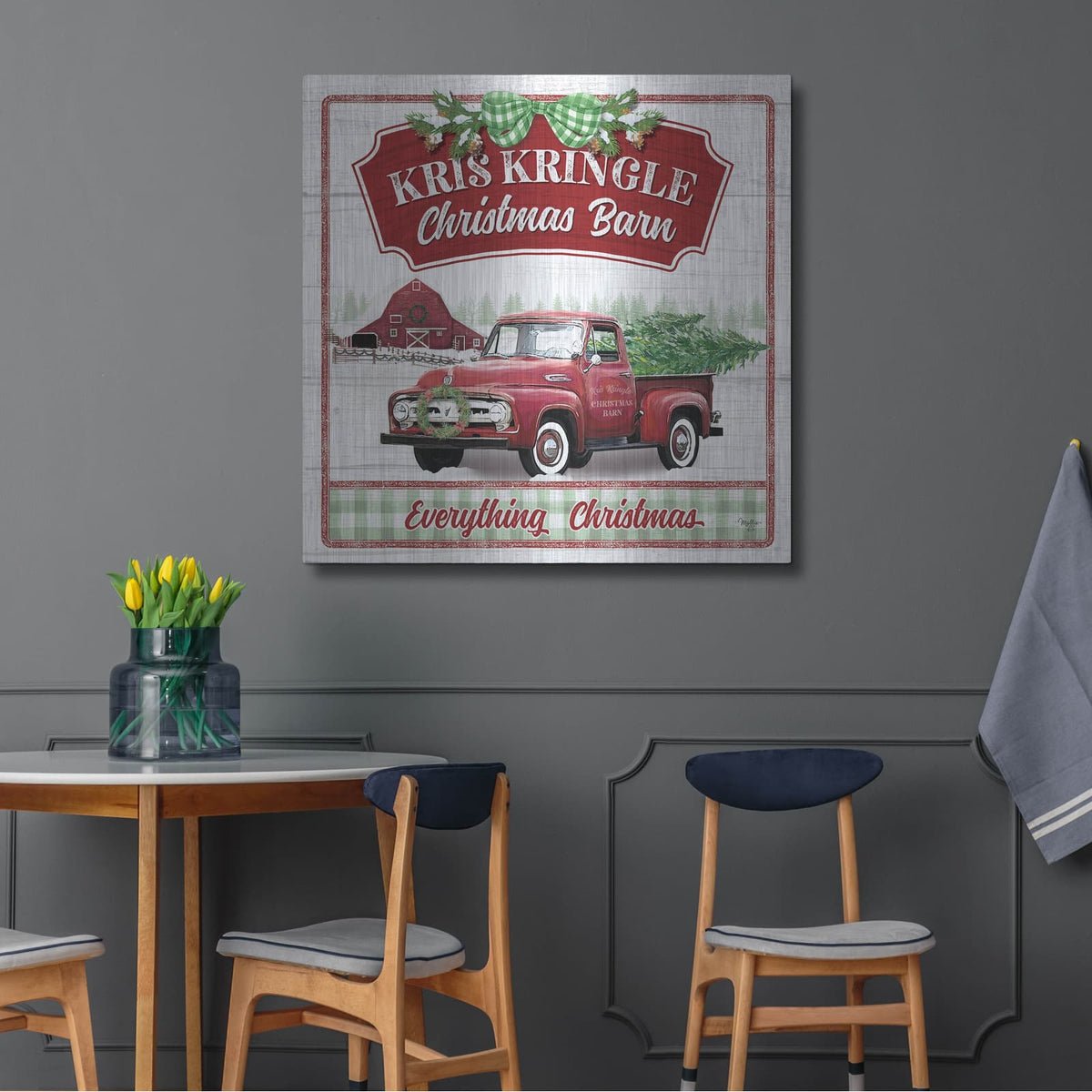 'Kris Kringle Christmas Barn' by Mollie B Art – Metal Wall Art, 36x36 room view