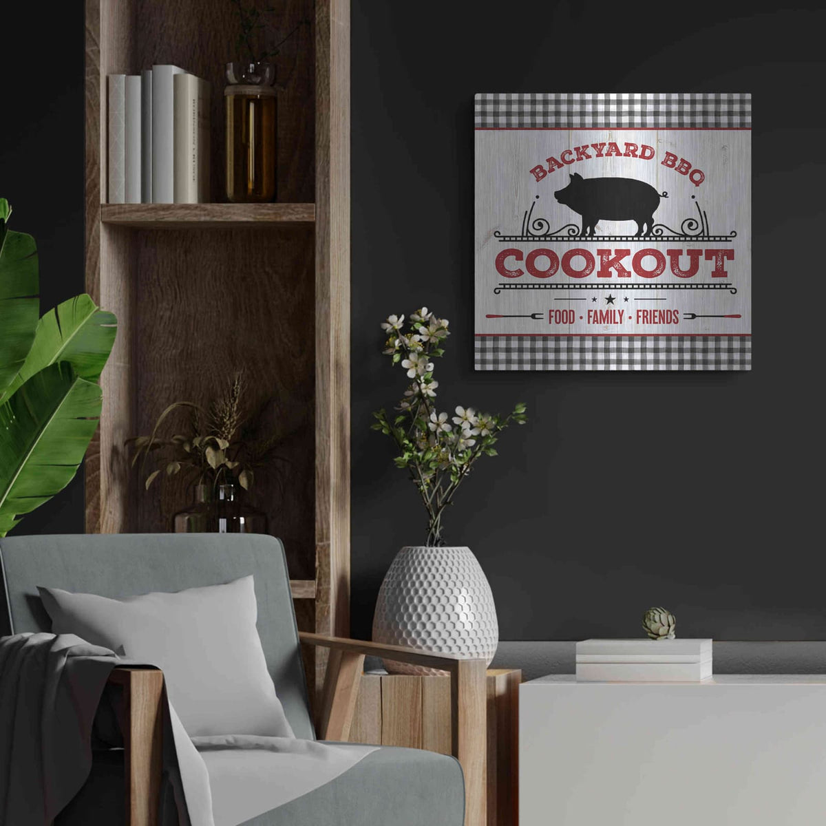 'Backyard BBQ Cookout' by Mollie B Art – Metal Wall Art, 24x24 room view