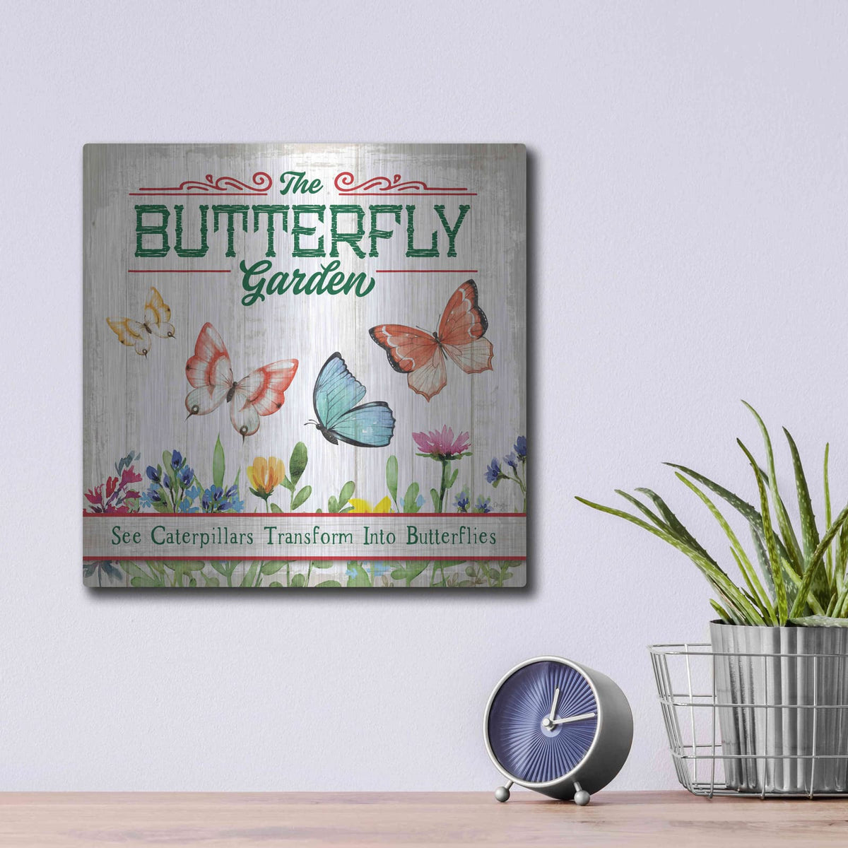'Butterly Farm' by Mollie B Art – Metal Wall Art, 12x12 room view