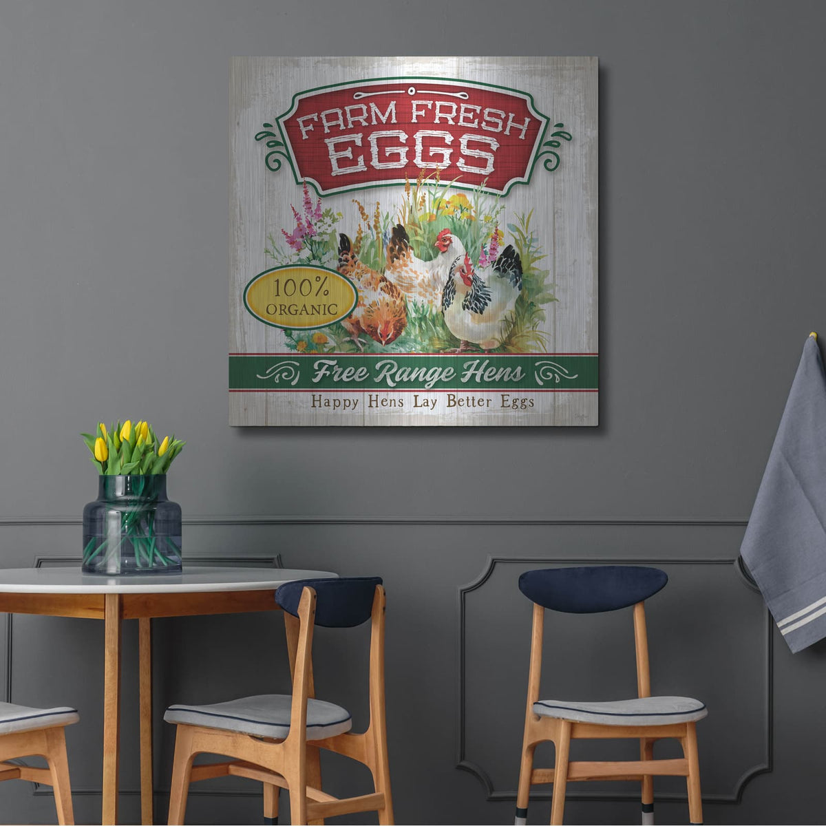 'Fresh Eggs' by Mollie B Art – Metal Wall Art, 36x36 room view